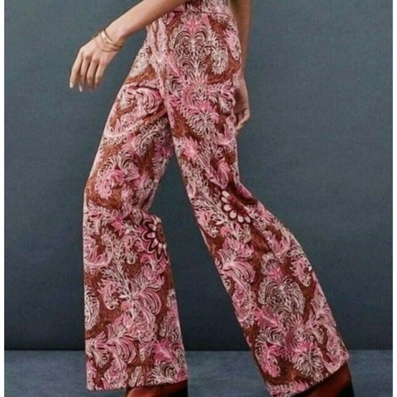 Anthropologie Pink and Brown Patterned Pants - Picture 1 of 11